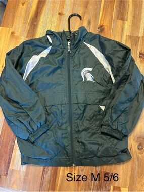 Kids Green Hooded Windbreaker Jacket with Spartan Logo